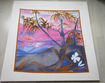 Vintage Italian Scarf by Beauty – Tropical Sunset Pattern – 100% Cotton Made in Italy