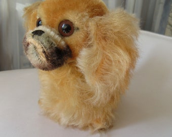 Vintage STEIFF Peky Pekinese Dog: Golden Mohair, Swivel Head, 1950s-60s