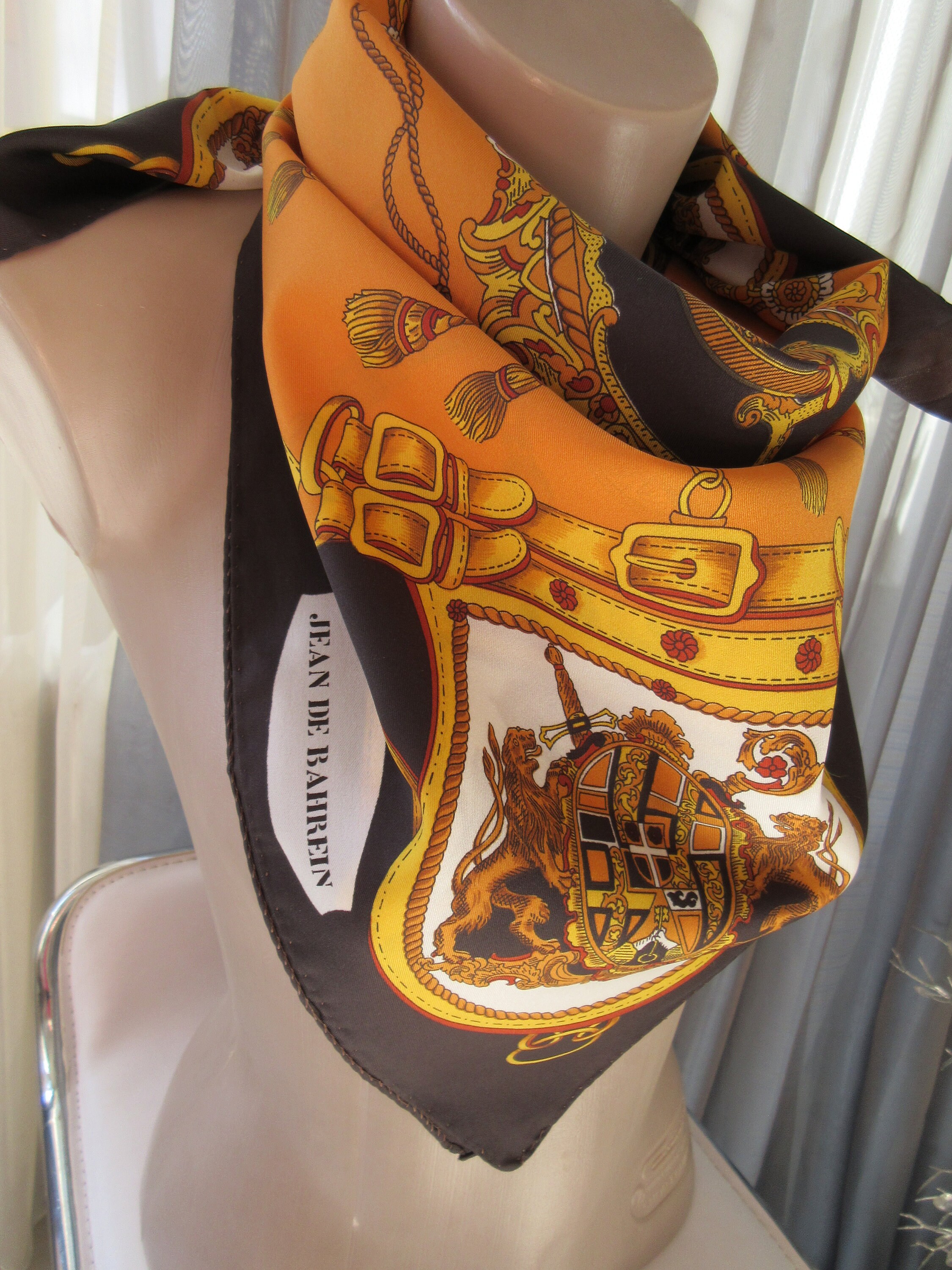 Jean De Bahrein Square Scarf Vintage Equestrian Motifs 