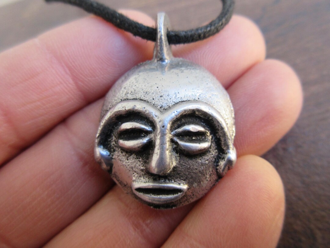 Collier Ras De Cou Vintage Scooter - Pendentif Masque Ethnique Argenté Années 90