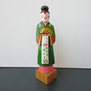 Vintage Late 1950s Korean Hand-Carved Wood Folk Art Standing Figure Doll 15.3cm High
