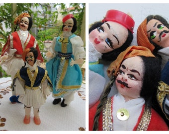 Muñecas griegas de disfraces vintage: Conjunto de Tsolias Fustanella del folclore