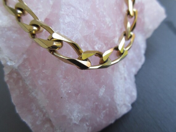 Vintage 70s Solid Flat Curb Link Chain Bracelet I… - image 7