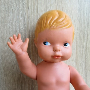 Vintage DDR German Cute Rubber Naked Doll 21cm Tall, Hand-Painted Face, Molded Hair, Movable Head Arms and Legs