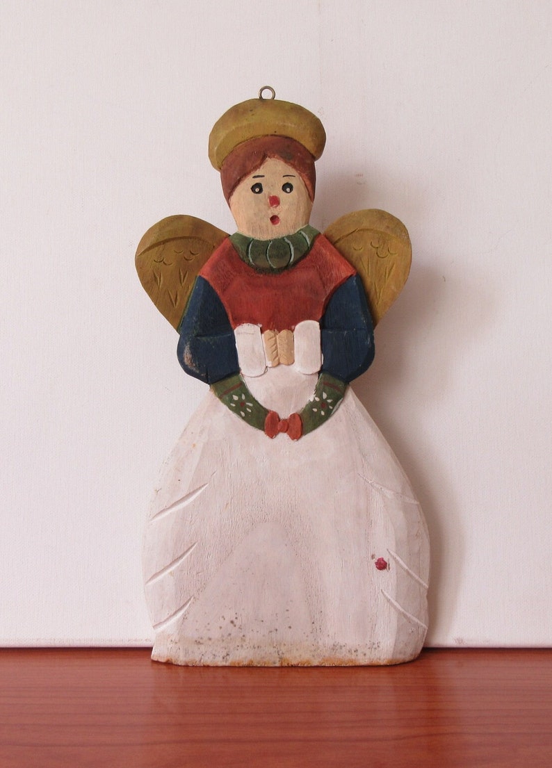 Vintage Christmas Angel Wall Hanging Handcarved Wood Figure Etsy