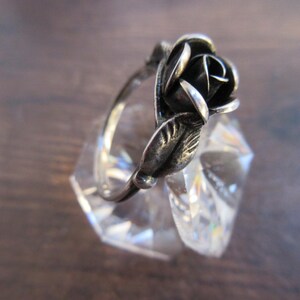 HKA Signed Sterling Silver Dainty Rose Flower 3D Ring, Size 8 1/4 