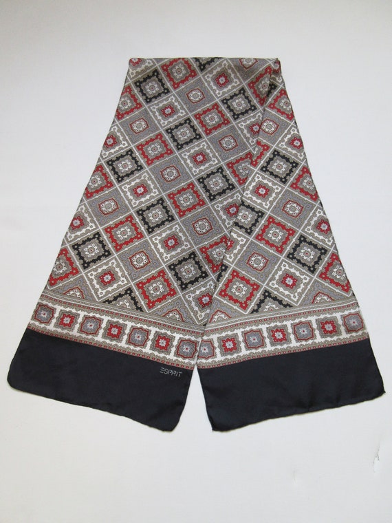 Men's Vintage Retro Classic Silk Scarf, Black Red… - image 7