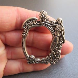 Sterling Silver Art Nouveau Style Lovely Romantic Oval Miniature Picture Frame-Ornate Lady And Roses Flower And Hearts, 15.43g, 5.1 x 3.9