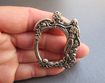 Art Nouveau Sterling Silver Miniature Picture Frame: Lady, Roses & Hearts