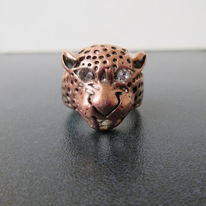 Vintage Cheetah Solid Ring Size US 8 1/4, Copper & Silver Tone, Jungle Animal Ring