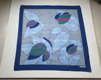 Vintage Marco Corsari Scarf: 70s Italian Abstract Leaves, Blue Polyester
