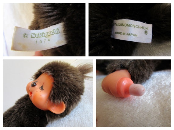 FUTAGONOMONCHHICHI SEKIGUCHI 1974 Made in Japan, Crying Face Monchhichi  モンチッチ Monchichi Monkey Girl Sucking Pacifier, 7.48'' Collectible Toy 