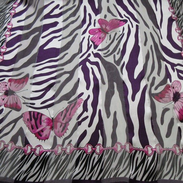 Lovely Butterflies And Zebra Animal Print Surrounded Stirrup Chain Motifs Long Silk Scarf Semi-Transparent Striped Silk Satin 165cm x 52cm