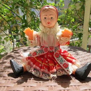 Vintage Czechoslovakian Lidova Tvorba Folk Art Doll Celluloid w/Rubber Body Movable Head Arms And Legs Czech Folk Costume Collectible Doll(2