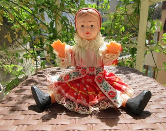 Vintage Czech Folk Costume Doll: Celluloid Head, Movable Limbs