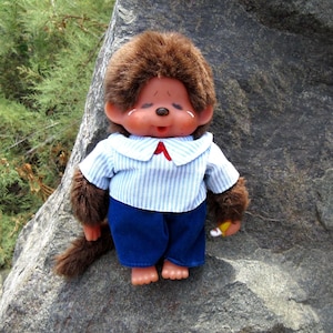 Vintage 80s BOLLE Monchhichi Monkey Doll: Banana, Crying Face