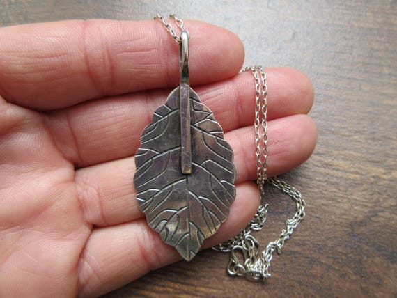 Handmade Solid Sterling Silver 950 Birch Leaf 58m… - image 5