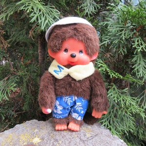 Vintage Monchhichi Sekiguchi Boy Doll: Pacifier Sucking Monkey, Original Outfit