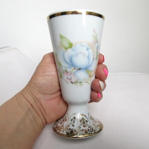 Vintage French Limoges Floral Porcelain Vase, Blue Peony Hand-Painted Vase, Gilded Porcelain Vase