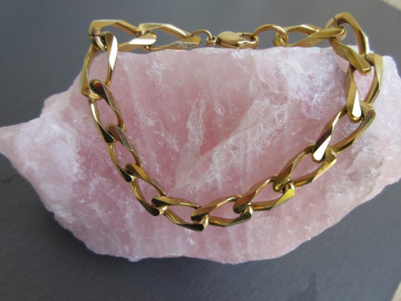 Vintage 70s Solid Flat Curb Link Chain Bracelet I… - image 4