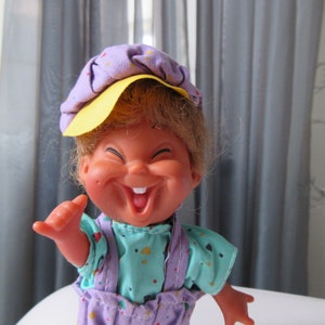 Vintage Sassy Emotion Rubber Doll Smile With Teeth Little Boy, Movable Head and Arms, Original Outfit