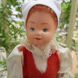 Vintage Czechoslovakian Lidova Tvorba Folk Art Doll Celluloid w/Rubber Body Movable Head Arms And Legs, Czech Folk Costume Collectible Doll