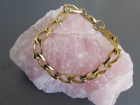 Vintage 70s Solid Flat Curb Link Chain Bracelet I… - image 5
