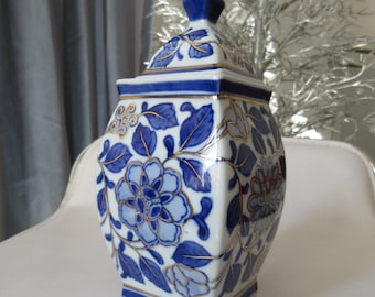 中国の磁器の青と白の蓋付き壺 - Etsy 日本
