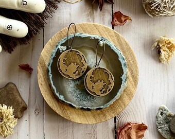Lunar Moon Earrings - Etched Brass - Full Moon Design