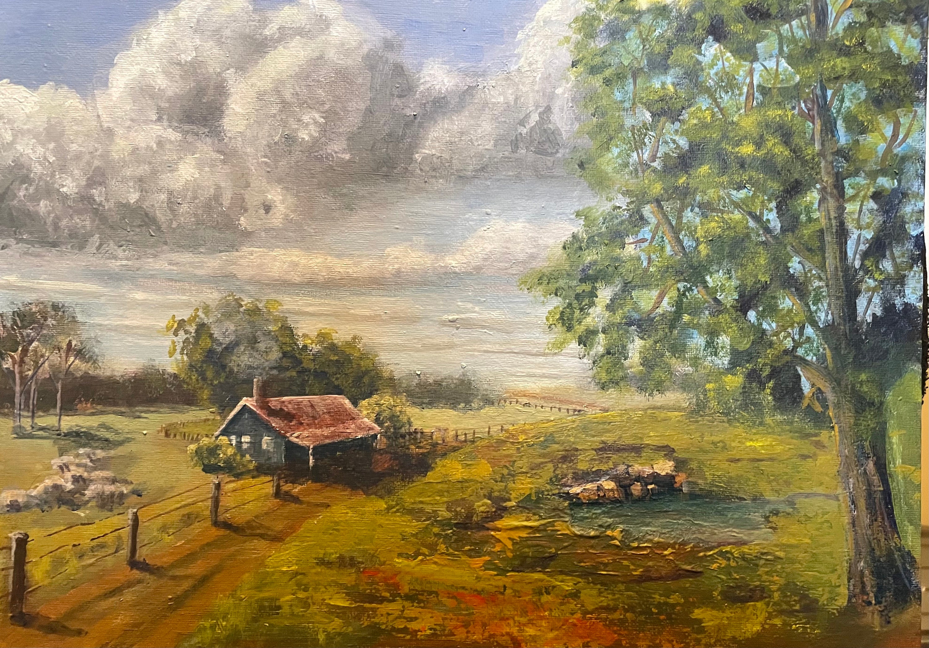 Landscape Painting Country Wall Art Village Scene Rural Art Etsy