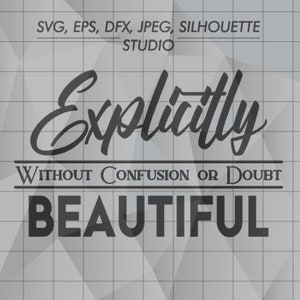 Puede incluir: Diseño gráfico en blanco y negro con el texto "Explicitly" en una fuente estilizada, seguido del texto "Without Confusion or Doubt" en una fuente más pequeña, y la palabra "Beautiful" en una fuente grande y estilizada.