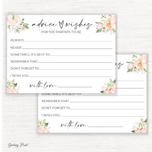 Baby Shower Advieskaarten, Wensen voor de aanstaande ouders, Mama en Papa Advieskaart, Baby Wenskaart, roze blos rose thema douche, printable