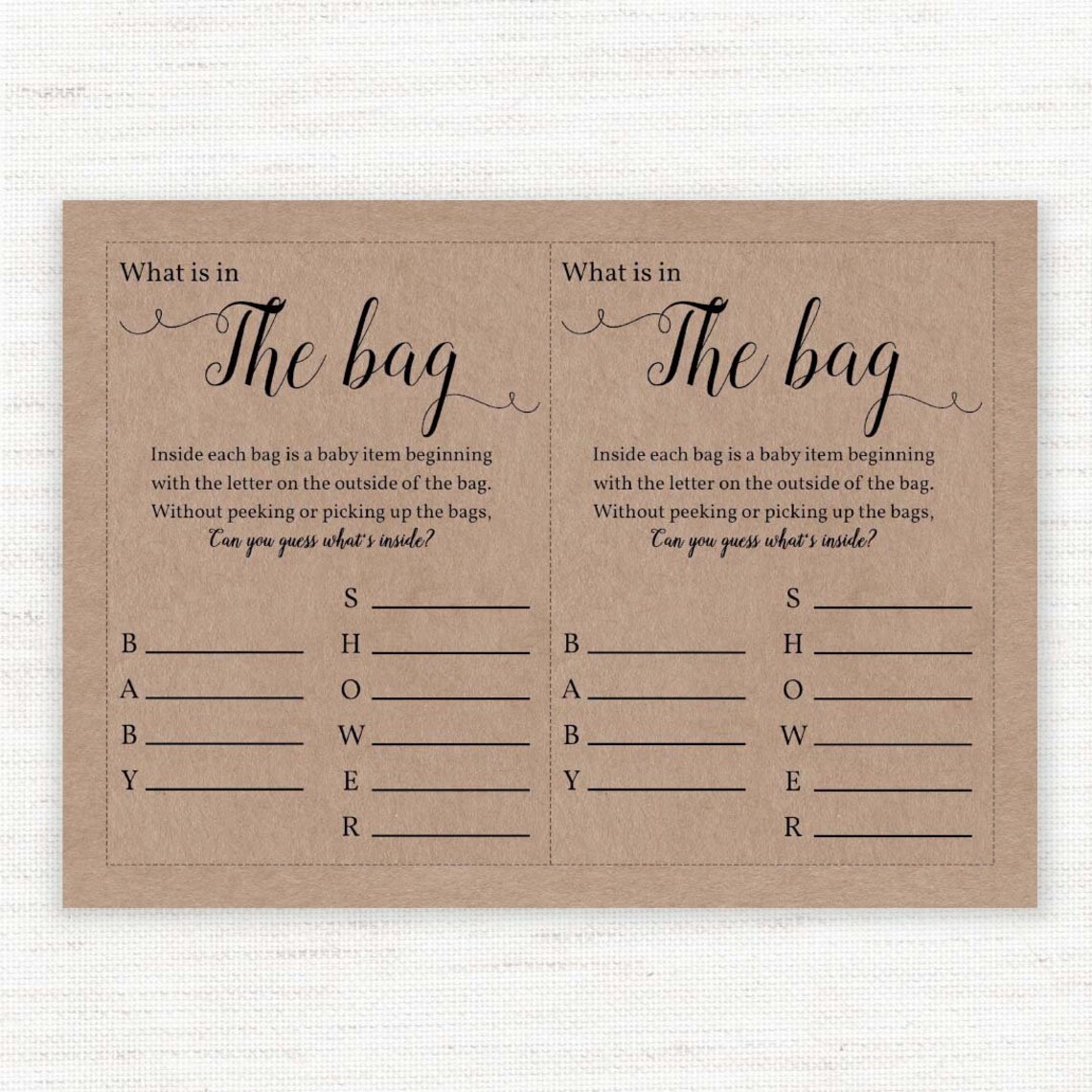 What's in the Bag Baby Shower Games, Kraft Guess What is in the Bag