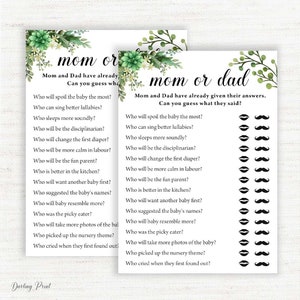 juego de baby shower de mamá o papá, adivina quién mamá o papá, juego de mamá o papá, adivina quién mamá o papá, Greenery Baby Shower, Descarga instantánea