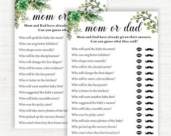 mom or dad baby shower game, guess who mom or dad, mommy or daddy game, guess who mommy or daddy, Greenery Baby Shower, Instant Download