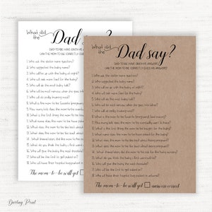What did the Dad say, What Did the Daddy Say baby shower game, baby shower activity, printable, couples baby Shower game, kraft baby game.