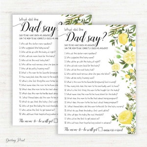 What did the Dad say, What Did the Daddy Say baby shower game, baby shower activity, lemon theme couple baby Shower game, citrus baby game.