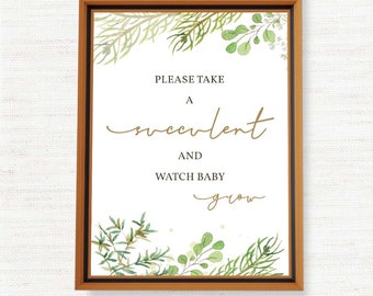 Please Take a Succulent and Watch Baby Grow sign, Watch Baby Grow baby shower decor, Succulent Favor Sign Greenery, Eucalyptus Baby Shower