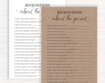 20 Questions About the Parents Game, How well do you know the parents, Baby shower games, gender neutral games, instant download