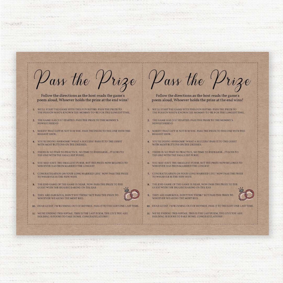 Pass the Prize, Rhyme Game, Rustic Baby Shower Games, Baby Shower Pass ...
