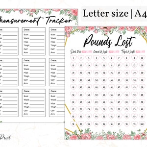 Body measurement tracker, Rose theme weight loss journal, weight loss chart, Minimalist weight loss tracker, Diet planner, Printable tracker