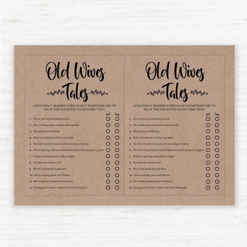 The Old Wives Tales Bridal Shower Game, Baby Wives Tale Game, Rustic ...