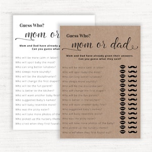 Guess Who Mom or Dad Baby Shower Game, Mama of Papa Baby Shower Games, Rustieke raden spel, Gender neutrale douche spel kaarten