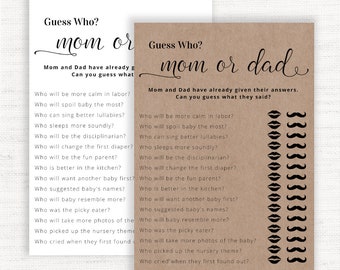 Guess Who Mom or Dad Baby Shower Game, Mommy or Daddy Baby Shower Games, Rustikales Ratespiel, Geschlechtsneutrale Duschspielkarten