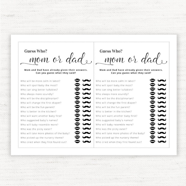 Guess Who Mom or Dad Baby Shower Game, Mommy or Daddy Baby Shower Games ...
