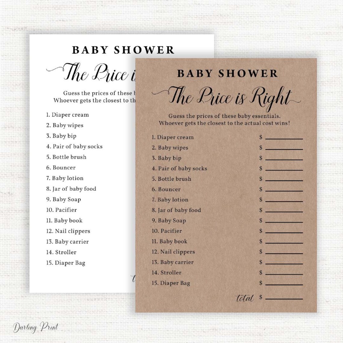 The Price is Right Baby Shower Games, Guess the Price, Baby Shower Game