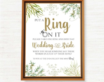 Mettez une bague dessus, Ne dites pas la mariée ou, Ring Game, Greenery Bridal Shower Game, Bridal Shower Wedding Bachelorette Hens Party, imprimable