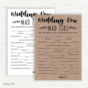 Wedding Vows Mad Libs Game, Wedding Mad Libs, Fun Bridal Shower Activity, virtual Bridal Shower Game, Printable Hen Party, instant download