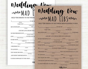 Wedding Vows Mad Libs Game, Wedding Mad Libs, Fun Bridal Shower Activity, Virtual Bridal Shower Game, Printable Hen Party, descarga instantánea