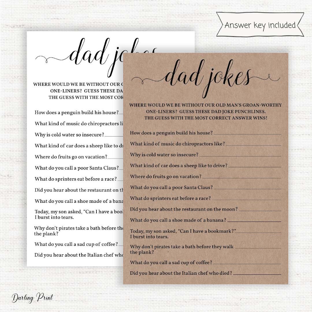 Dad Jokes Baby Shower Game, Dad Jokes Baby Shower Trivia, Baby Shower